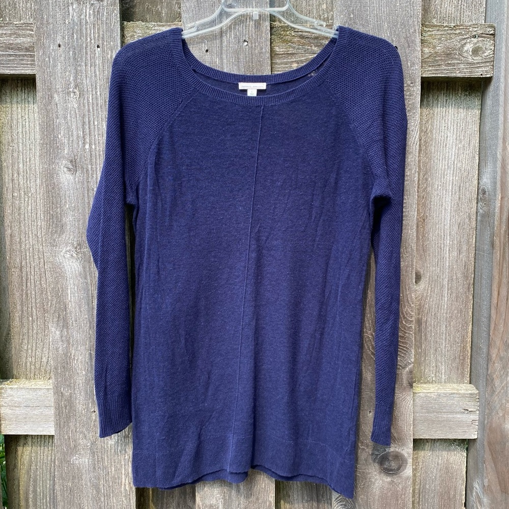 Navy blue wide neck long sweater